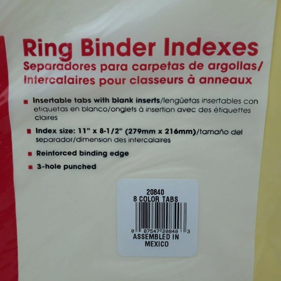 Universal Office Universal 3 Ring Binder Index 8 Tab Paper Organize